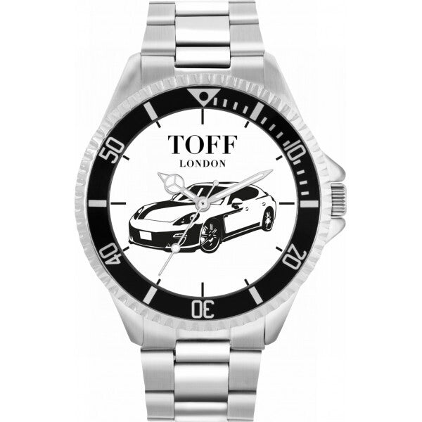 Toff London white sports car watch with stainless steel strap, UK version