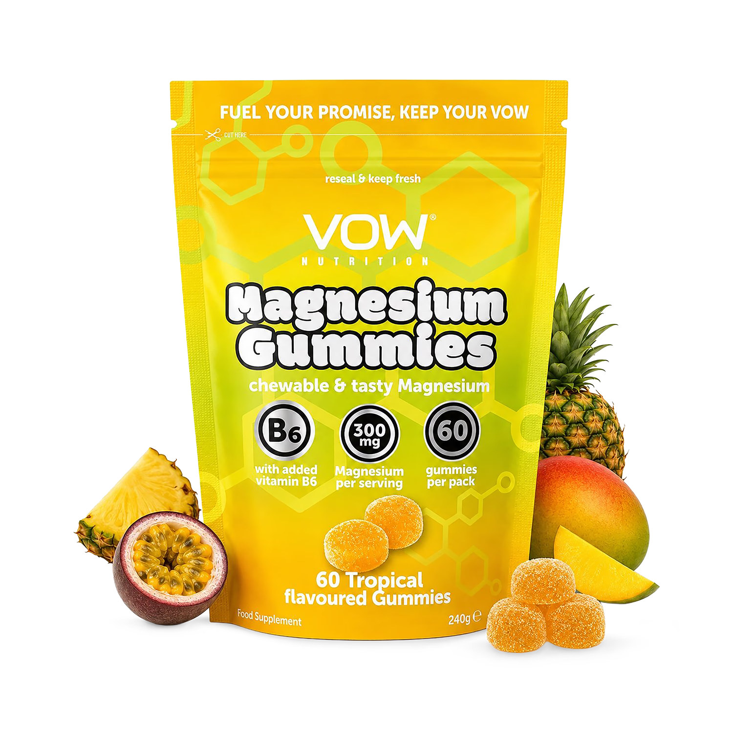 VOW Nutrition magnesium gummies tropical 60 count, UK version