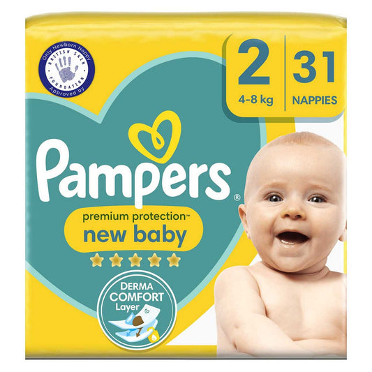 Pampers New Baby Size 2, 31 Newborn Nappies, 4kg-8kg, Carry Pack Baby Accessories & Cleaning Boots   