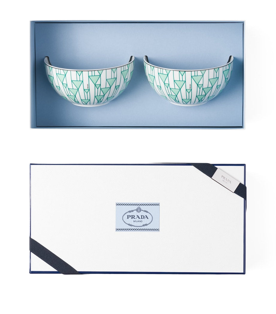 Prada set of two geometric print soup bowls with 15.5cm diameter, imported from the UK