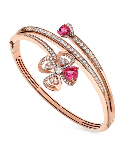 Harrods Bvlgari Fiorever Rose Gold, Diamond and Rubellite Bangle- Buy online at McGrocer