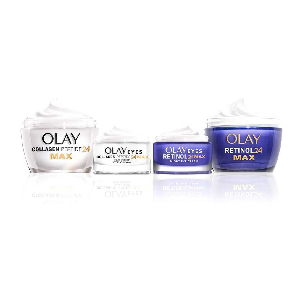 Olay Plump Up The Party with Collagen Peptide24 MAX Day Moisturiser + Eye Cream & Retinol24 MAX Night Moisturiser + Eye Cream