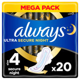 Always Ultra Sanitary Towels Secure Night with Wings, Size 4 x20 bladder weakness Sainsburys   