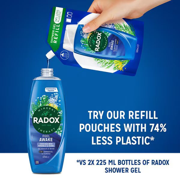 Radox Feel Awake 2-in-1 Shower Gel Shampoo 675ml (British brand)