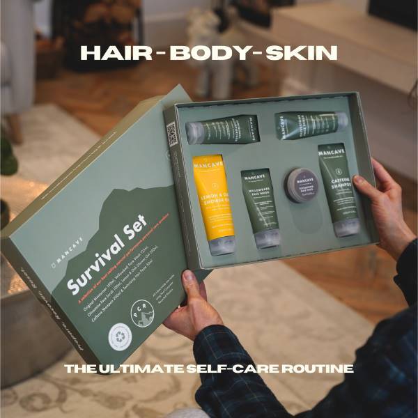 ManCave Survival Gift Set 6-piece grooming kit, imported from the UK