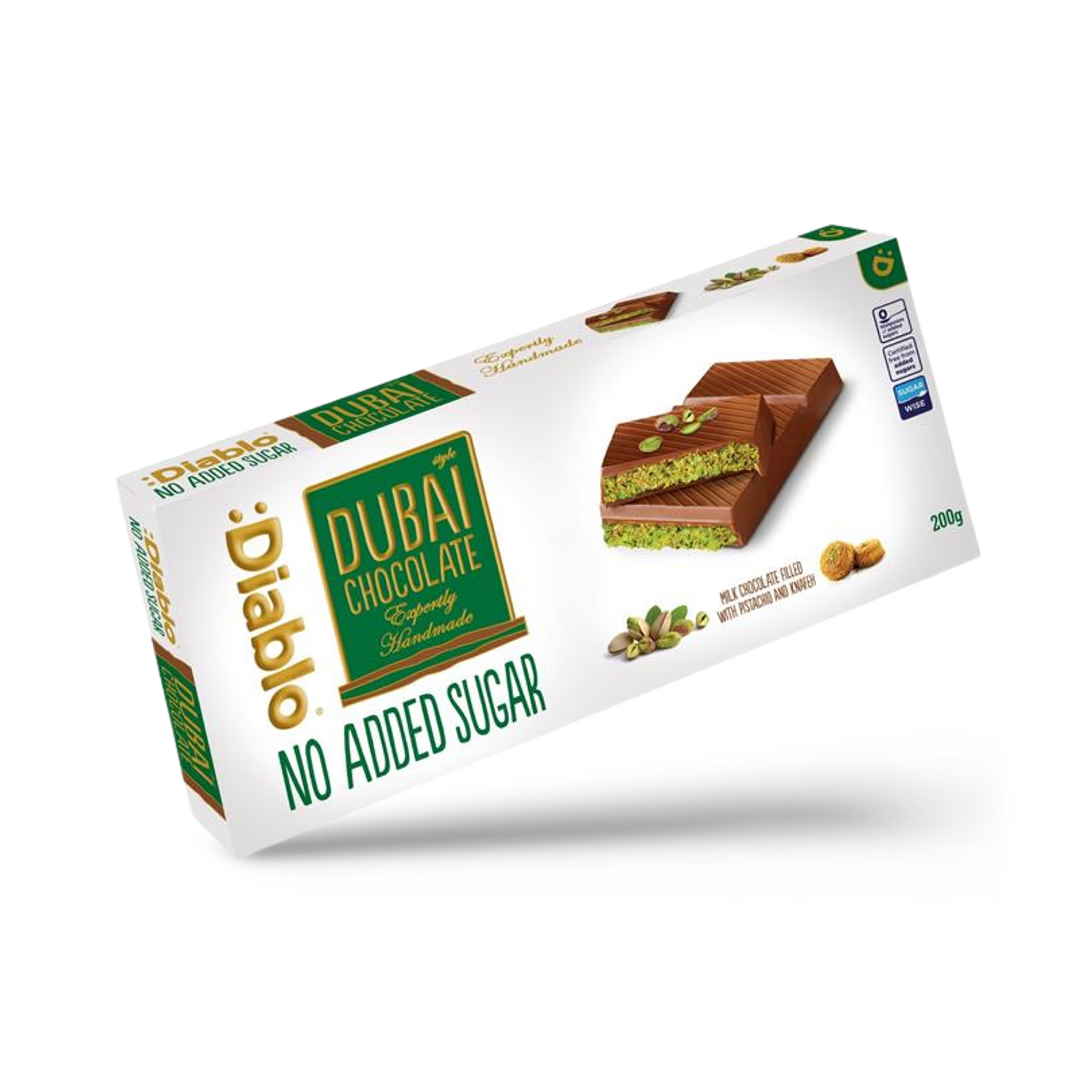 Diablo no added sugar Dubai chocolate bar 200g, UK version
