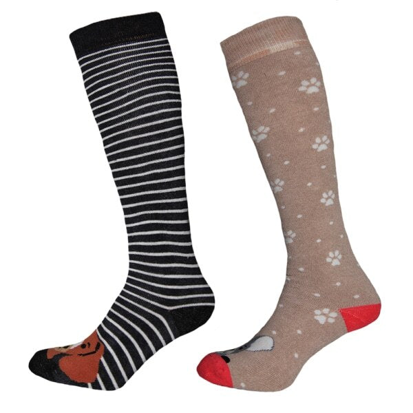 Simply s Womens Dogs Welly Socks (Pack Of 2) (UK 4-7) GOODS Superdrug Charcoal/Beige  