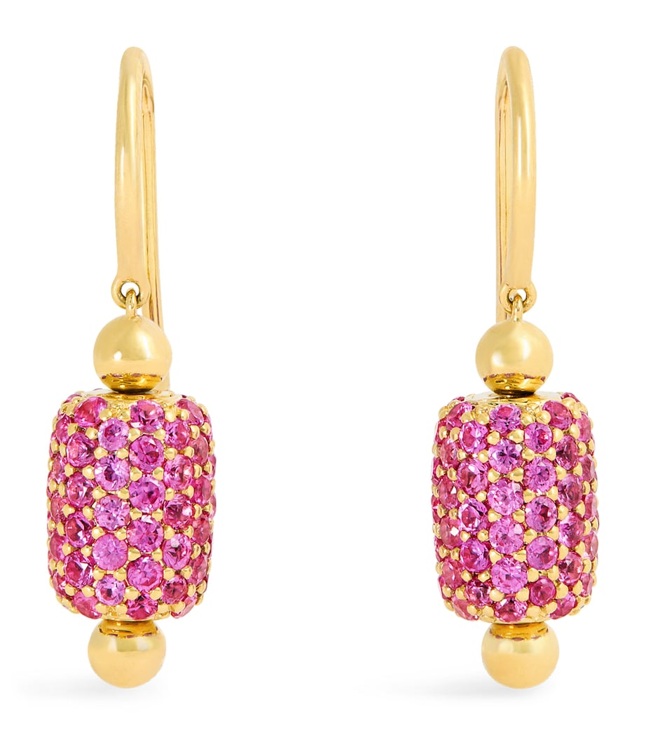 Emily P. Wheeler yellow gold sapphire barrel drop earrings, UK version