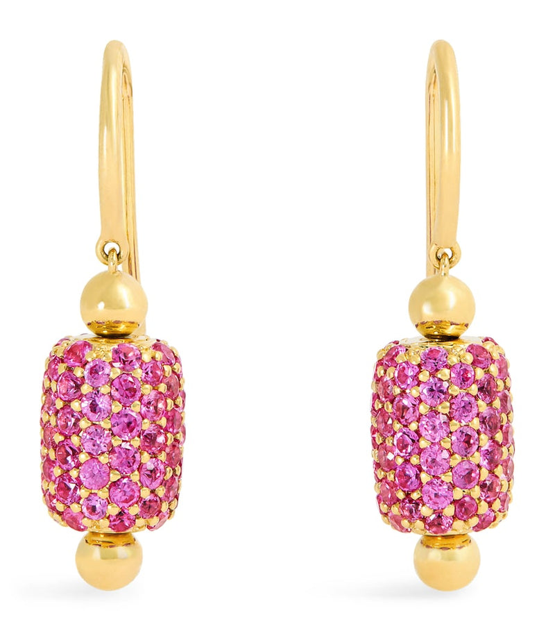 Emily P. Wheeler yellow gold sapphire barrel drop earrings, UK version