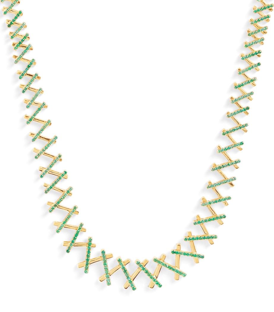 Suzanne Kalan emerald wishbone necklace 18kt gold (British brand)