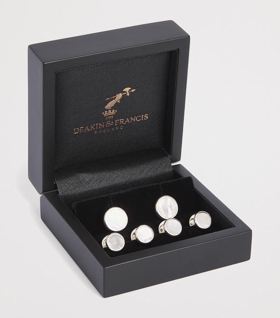 Deakin & Francis sterling silver mother-of-pearl round cufflinks, imported from the UK