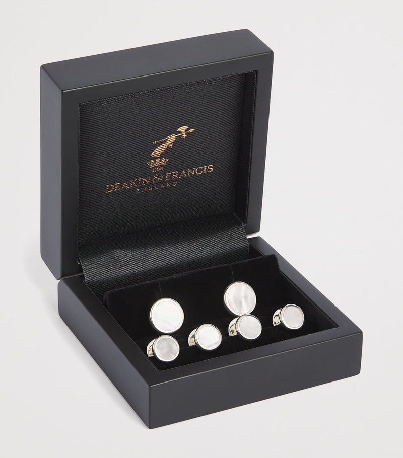 Deakin & Francis sterling silver mother-of-pearl round cufflinks, imported from the UK