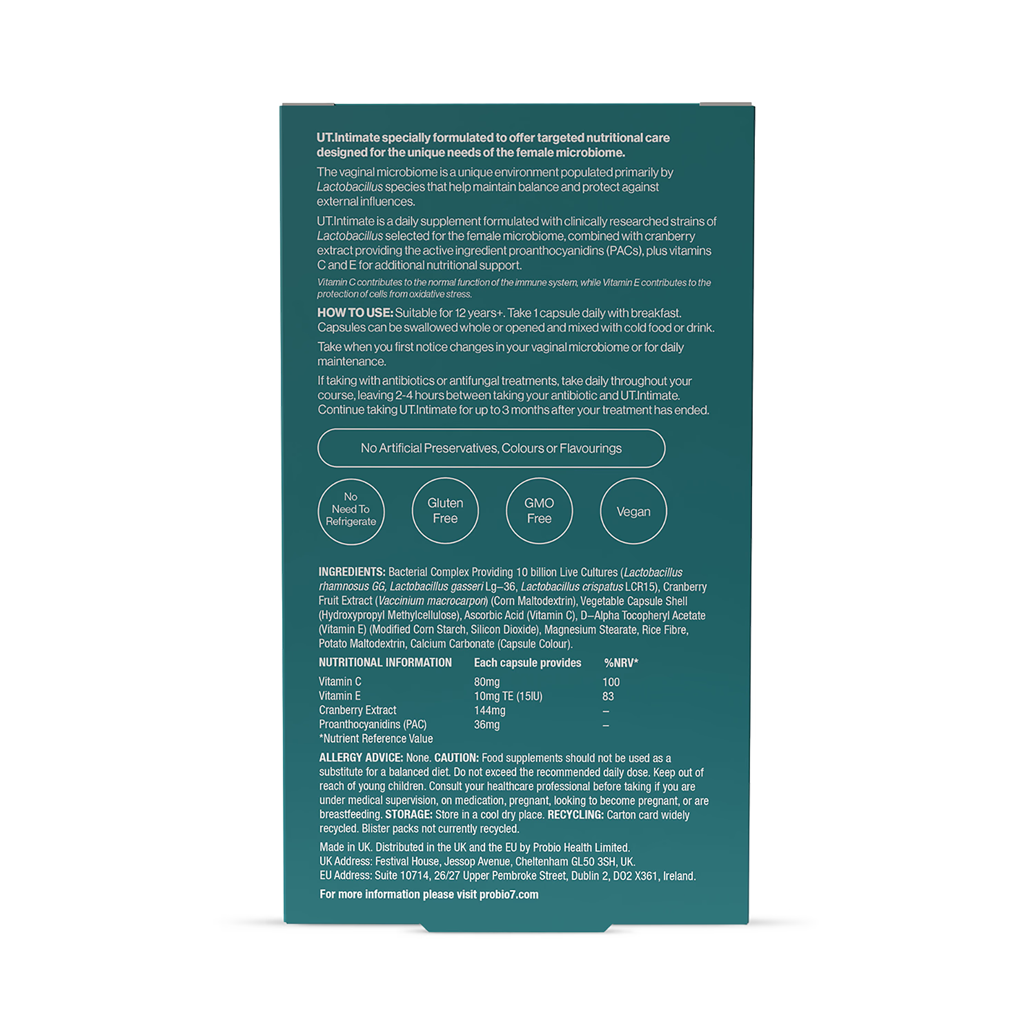 Probio7 UTIntimate probiotic supplement 30 capsules, imported from the UK