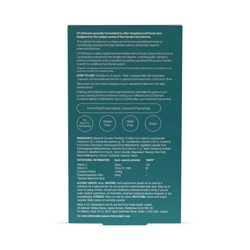 Probio7 UTIntimate probiotic supplement 30 capsules, imported from the UK
