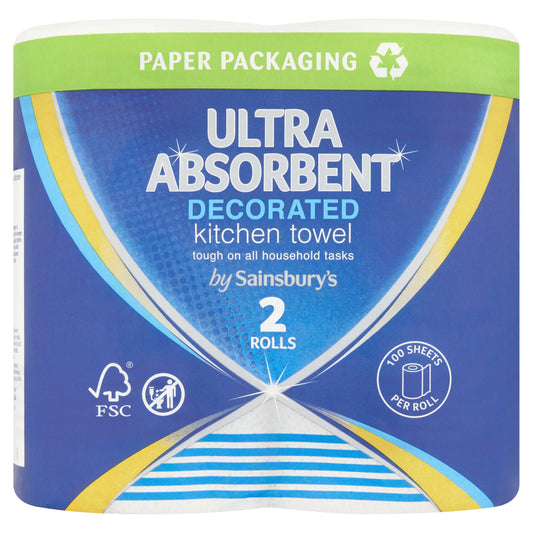 Sainsbury's Ultra Absorbent Decorated Kitchen Towel 2 Rolls essentials Sainsburys   