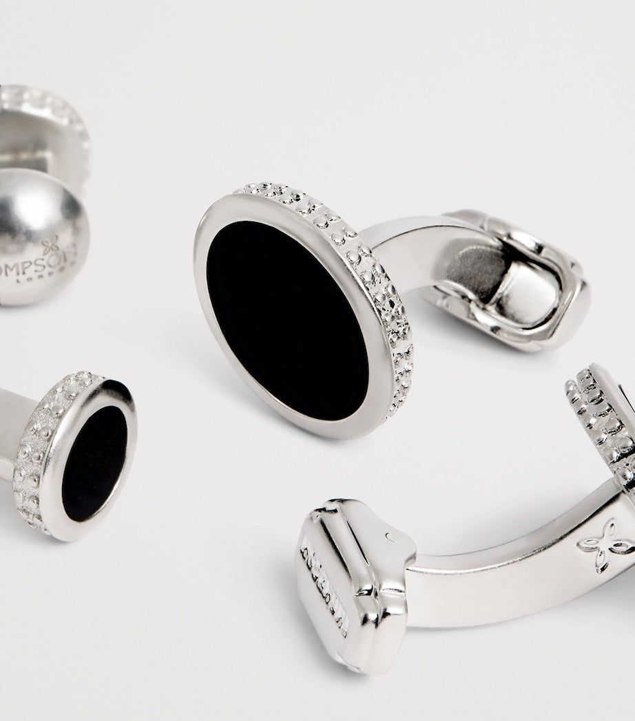 Tateossian black agate cufflinks and stud set (British brand)
