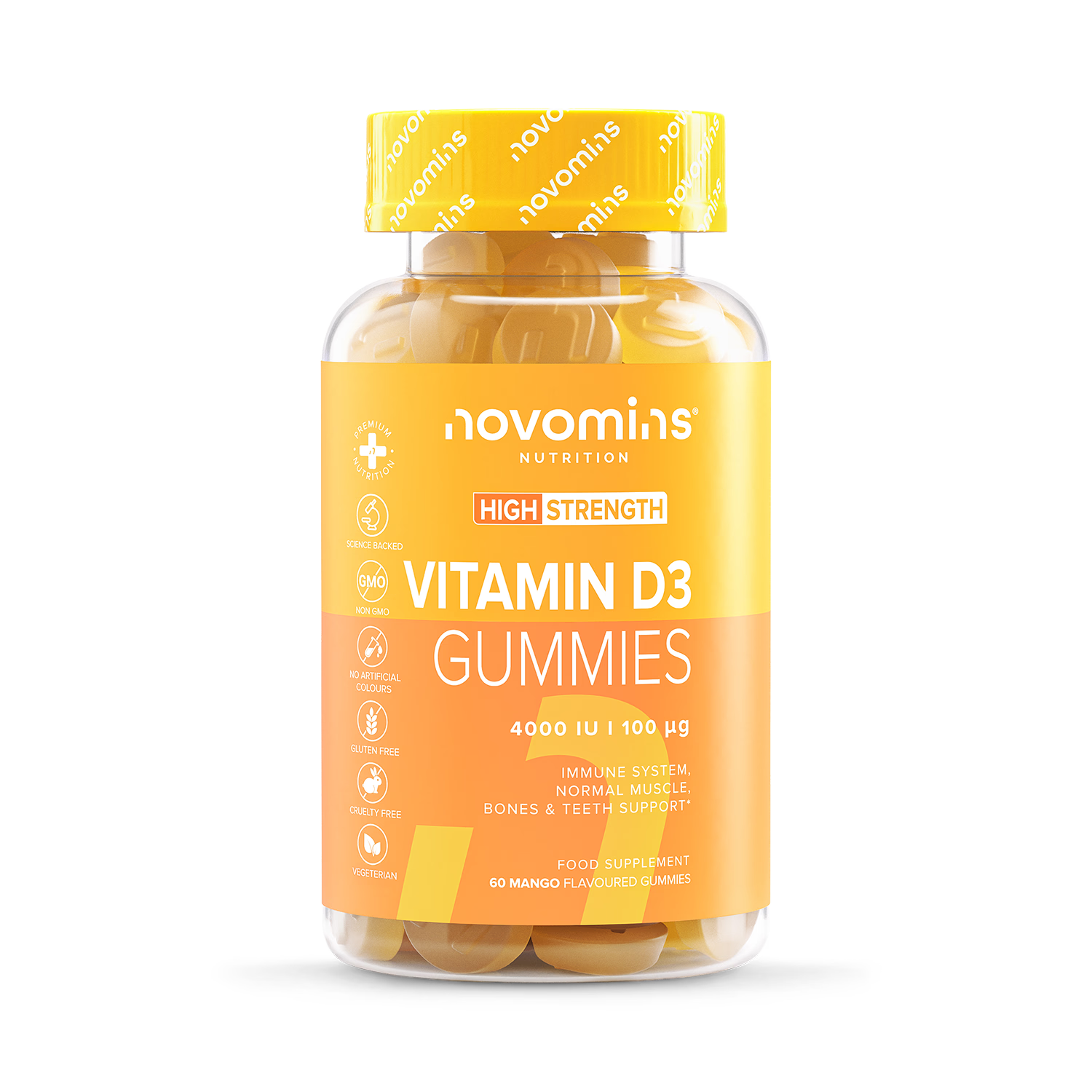 Novomins Vitamin D3 4000IU Mango Gummies 60, imported from the UK