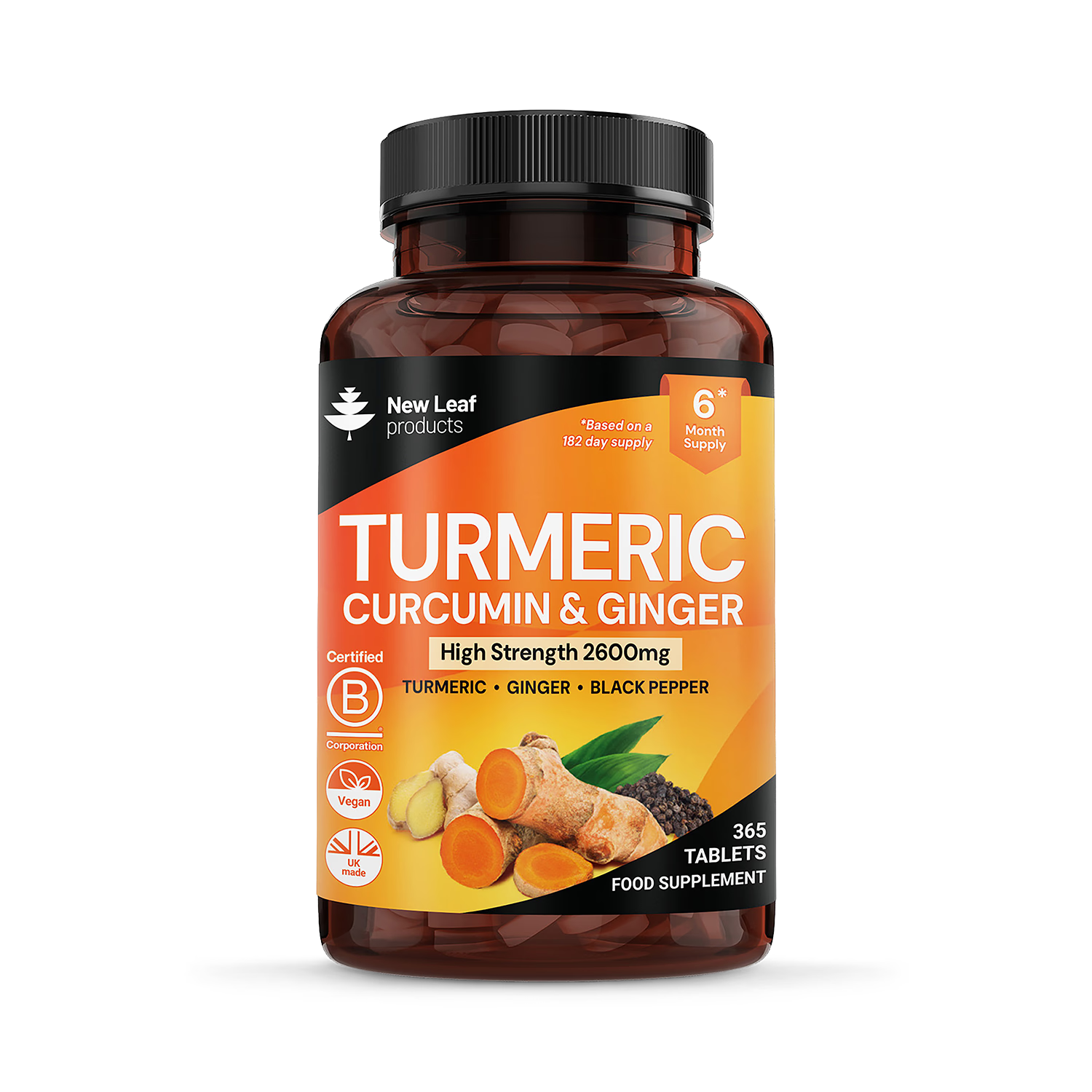 New Leaf Products Turmeric Curcumin Ginger supplement 365 tablets, imported from the UK