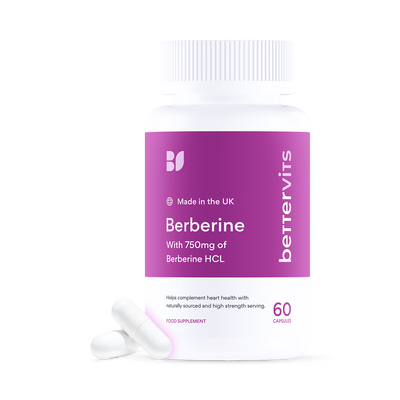 Holland & Barrett Bettervits Berberine Capsules 750 mg Berberine HCl Dietary Supplement 60 Capsules- Buy online at McGrocer