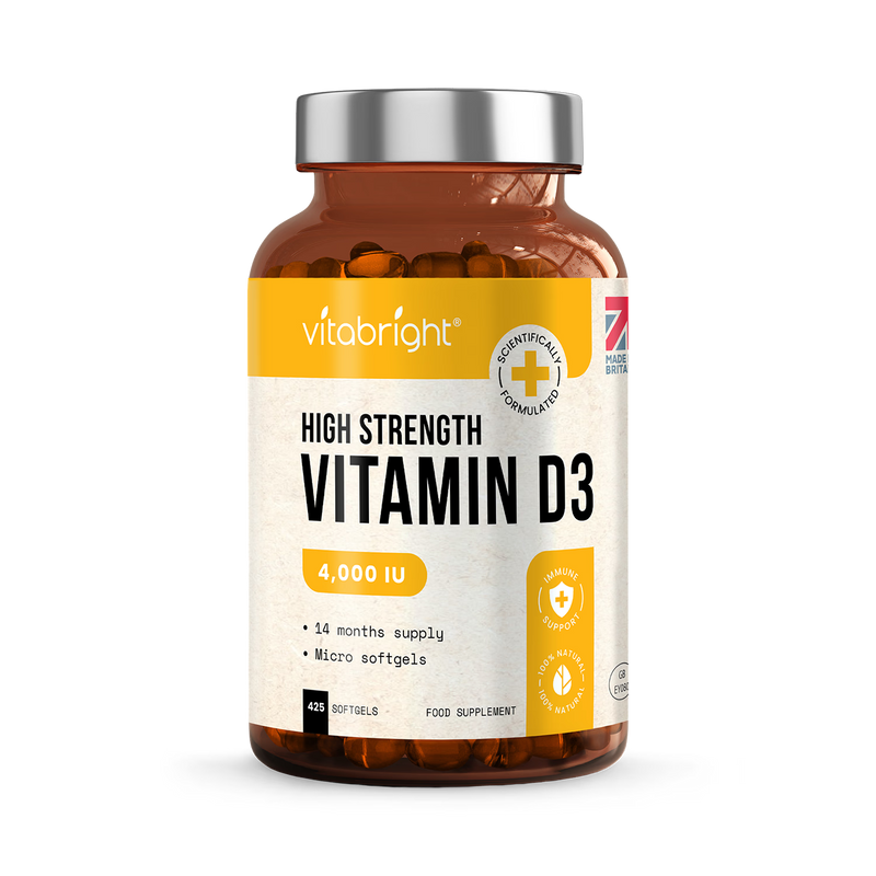 VitaBright vitamin D3 supplement 4000 IU 425 softgels, imported from the UK