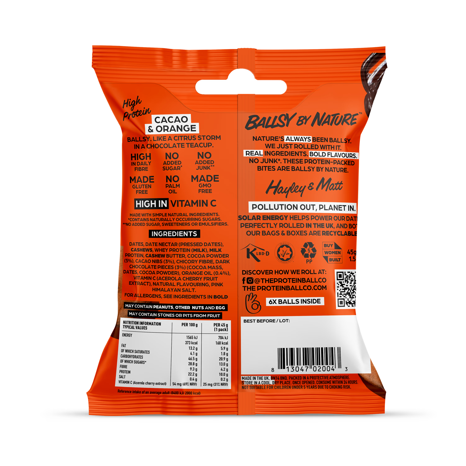 Ballsy Cacao & Orange high protein balls (British brand)