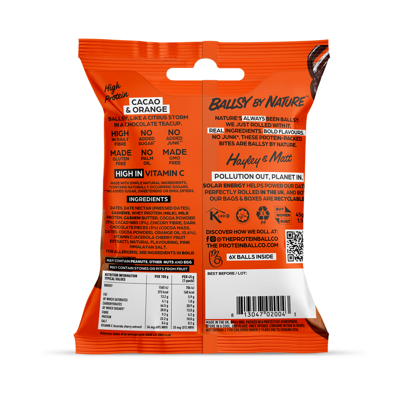 Ballsy Cacao & Orange high protein balls (British brand)