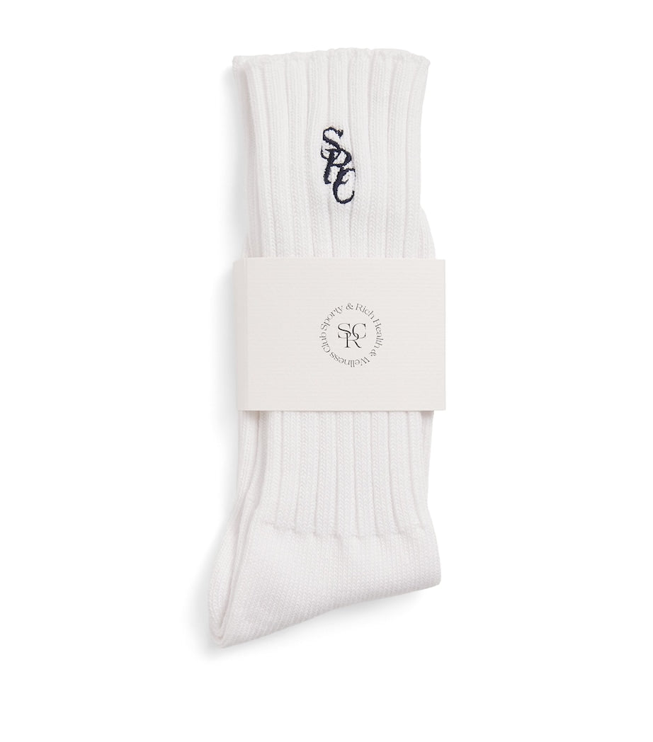Sporty & Rich ribbed embroidered socks in cotton blend, UK version