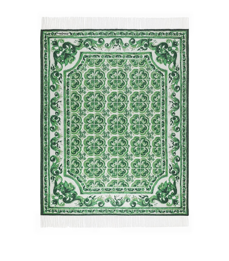 Dolce&Gabbana Casa cashmere Verde Maiolica fringe throw 140cm x 180cm - British product