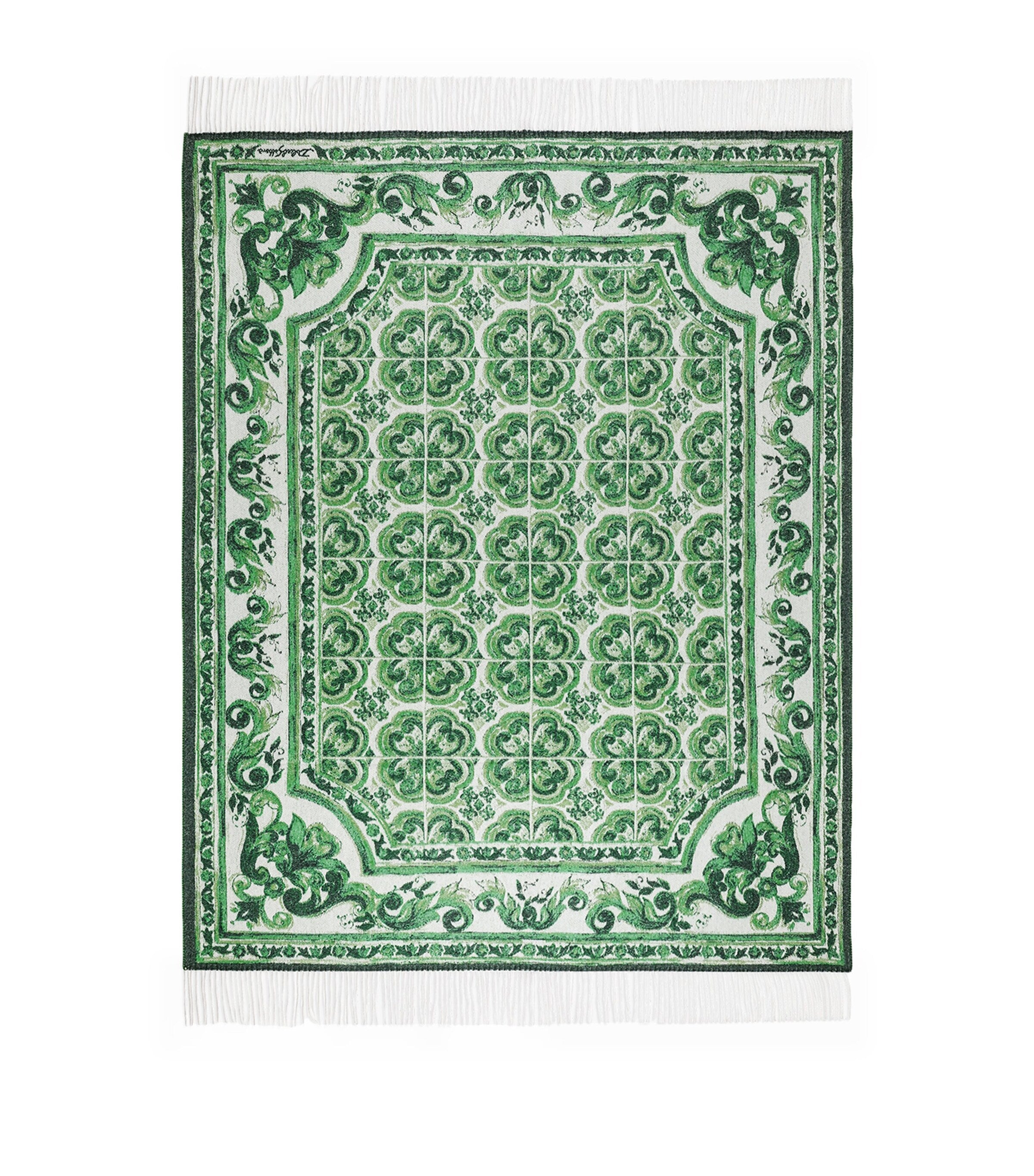 Dolce&Gabbana Casa cashmere Verde Maiolica fringe throw 140cm x 180cm - British product
