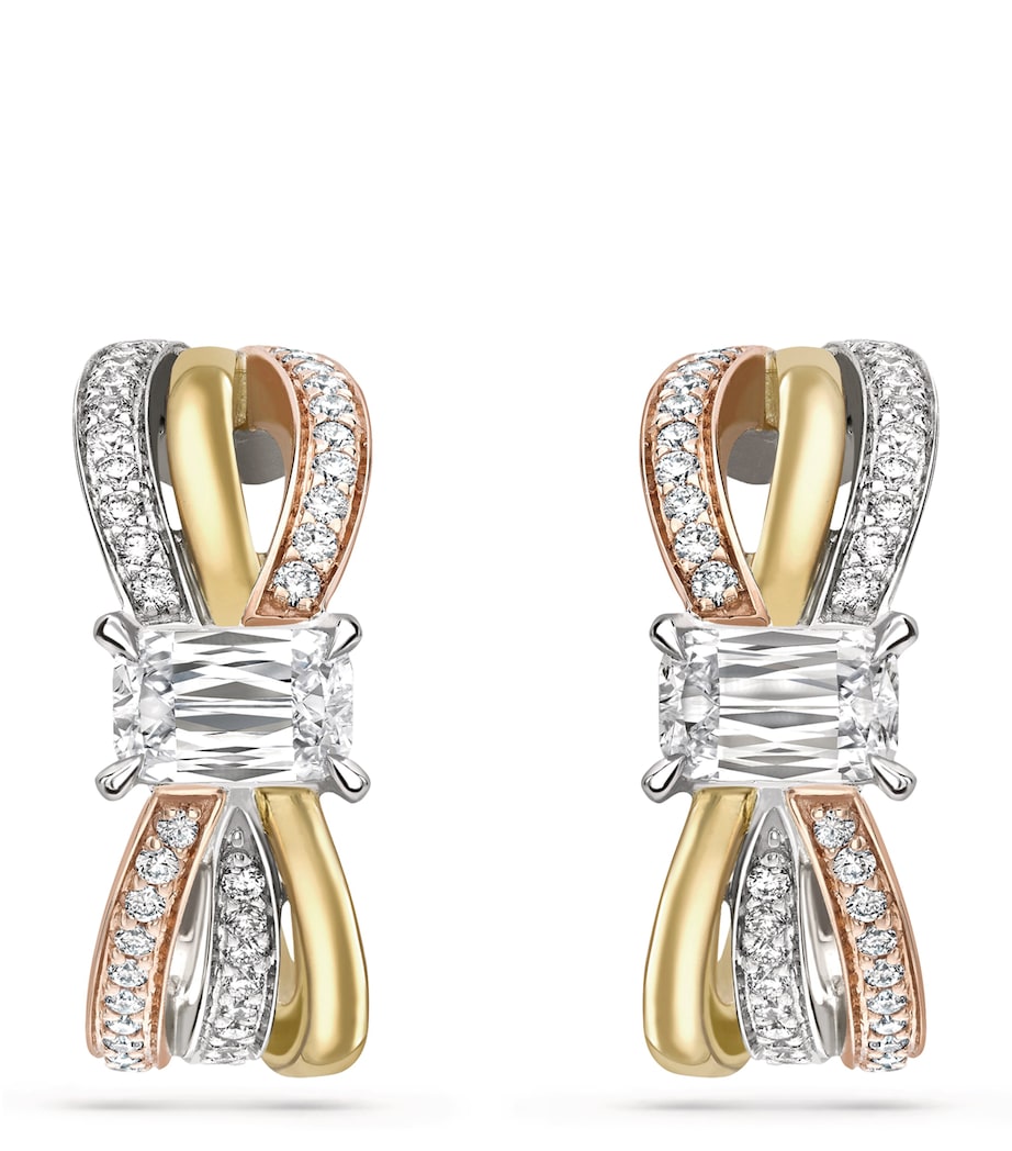 Boodles mixed gold platinum diamond ribbon earrings, imported from the UK