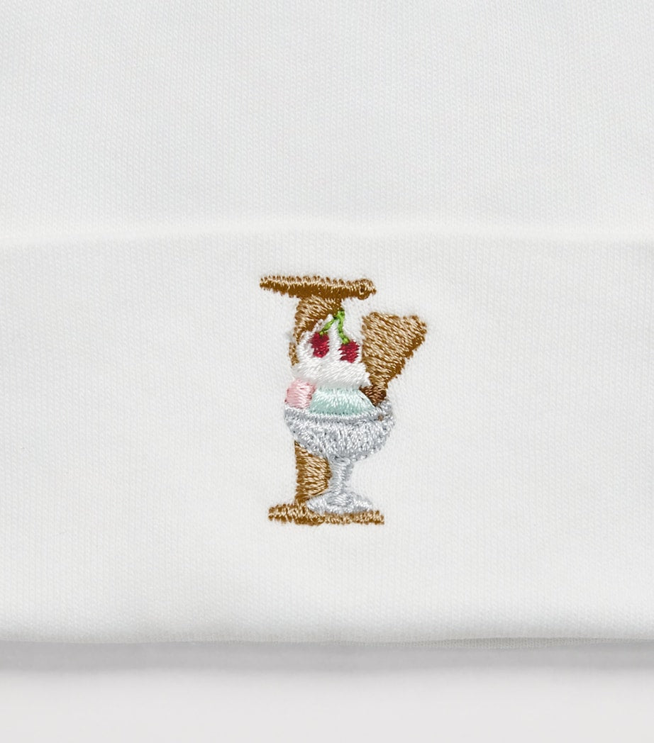 Paint My Dreams cotton beanie with embroidered 'I' and ice cream - British product