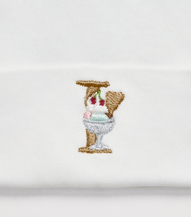 Paint My Dreams cotton beanie with embroidered 'I' and ice cream - British product