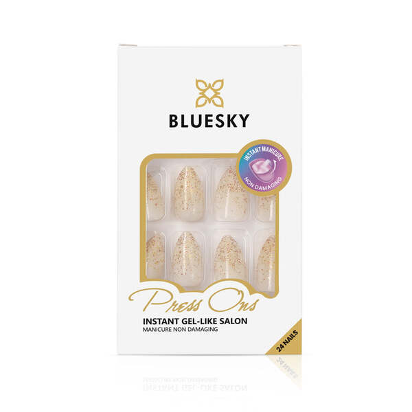 almond press on nails golden glitter 24 tips - British product