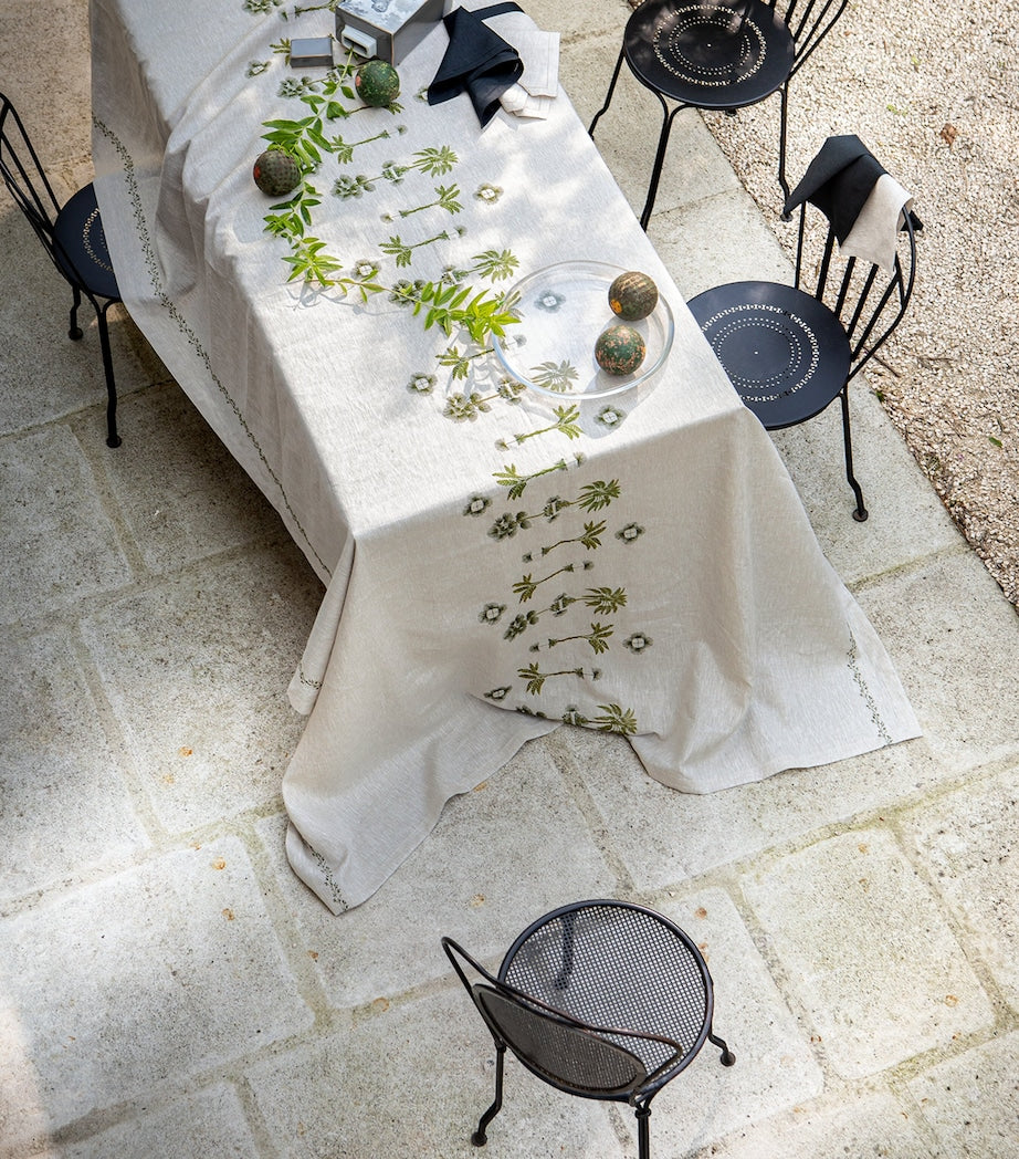 Embroidered Palm Print Linen Tablecloth 170cm x 250cm