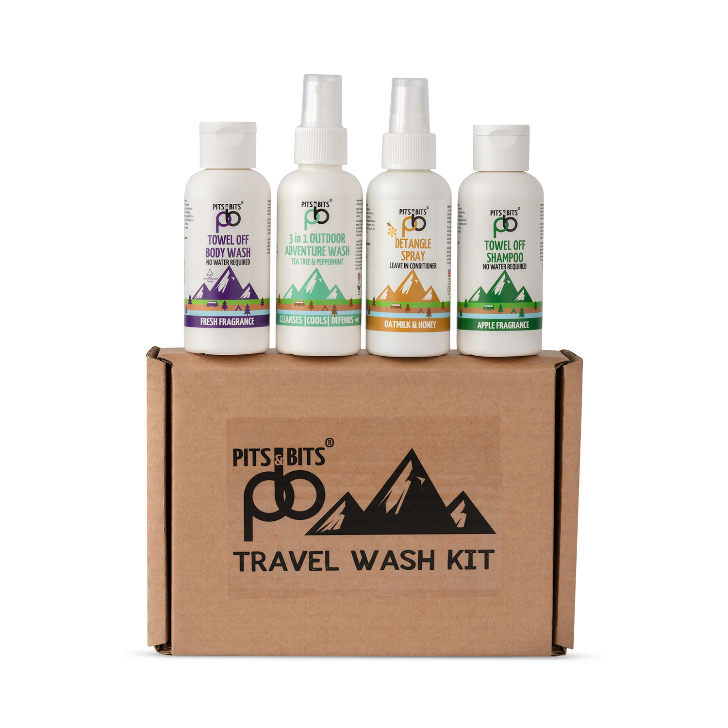 Pits & Bits Travel Wash Kit no-rinse 4x100ml (British brand)