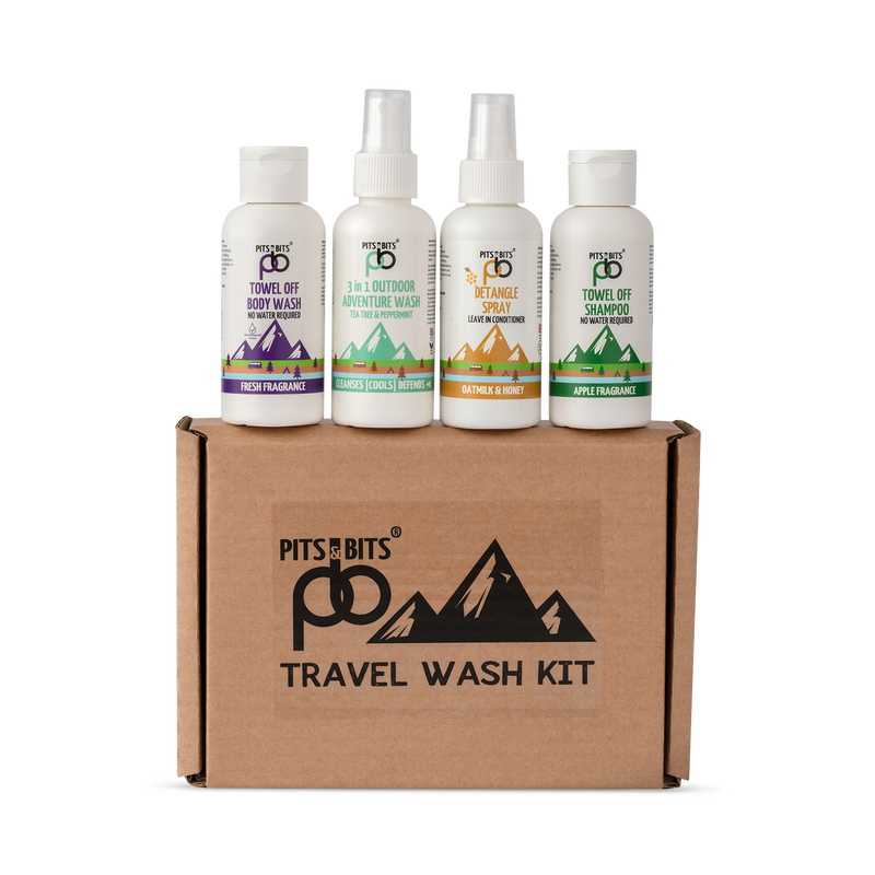 Pits & Bits Travel Wash Kit no-rinse 4x100ml (British brand)