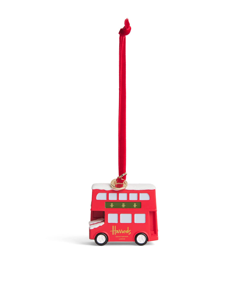 Harrods London bus decoration with iridescent snow, UK version