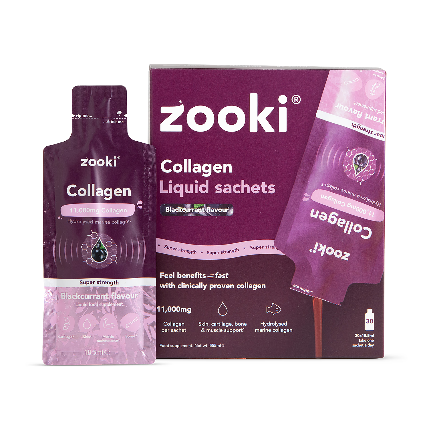 Zooki marine collagen supplement blackcurrant 30 sachets, UK version