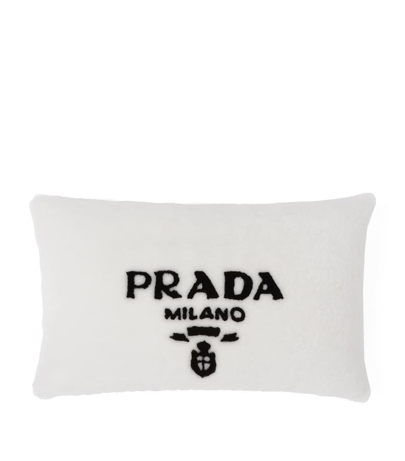 Prada Sheepskin Logo Pillow 50cm x 30cm, imported from the UK