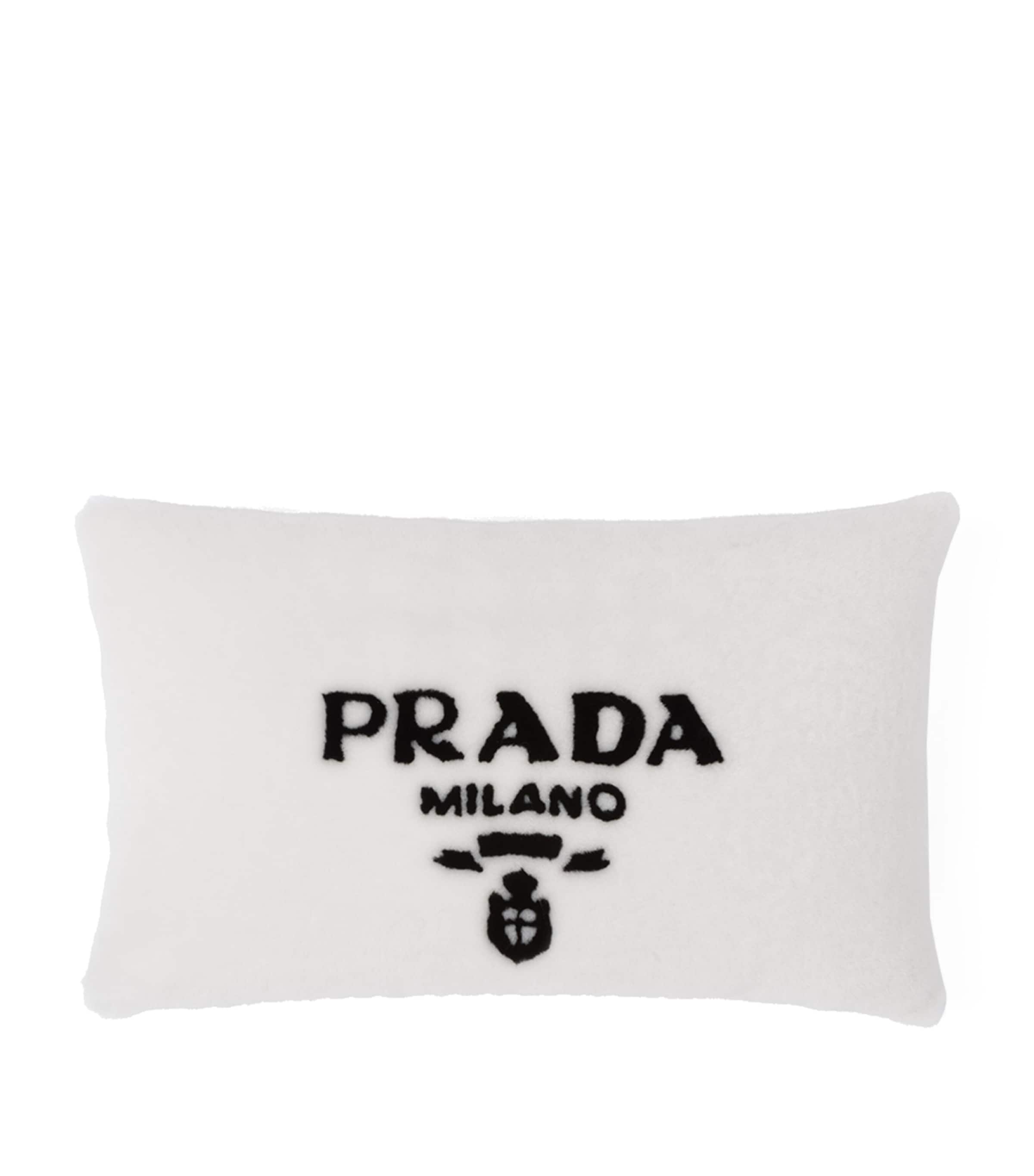Prada Sheepskin Logo Pillow 50cm x 30cm, imported from the UK