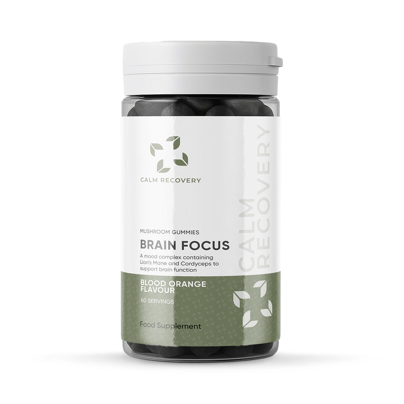 Calm Recovery brain focus mushroom gummies 60 servings, imported from the UK