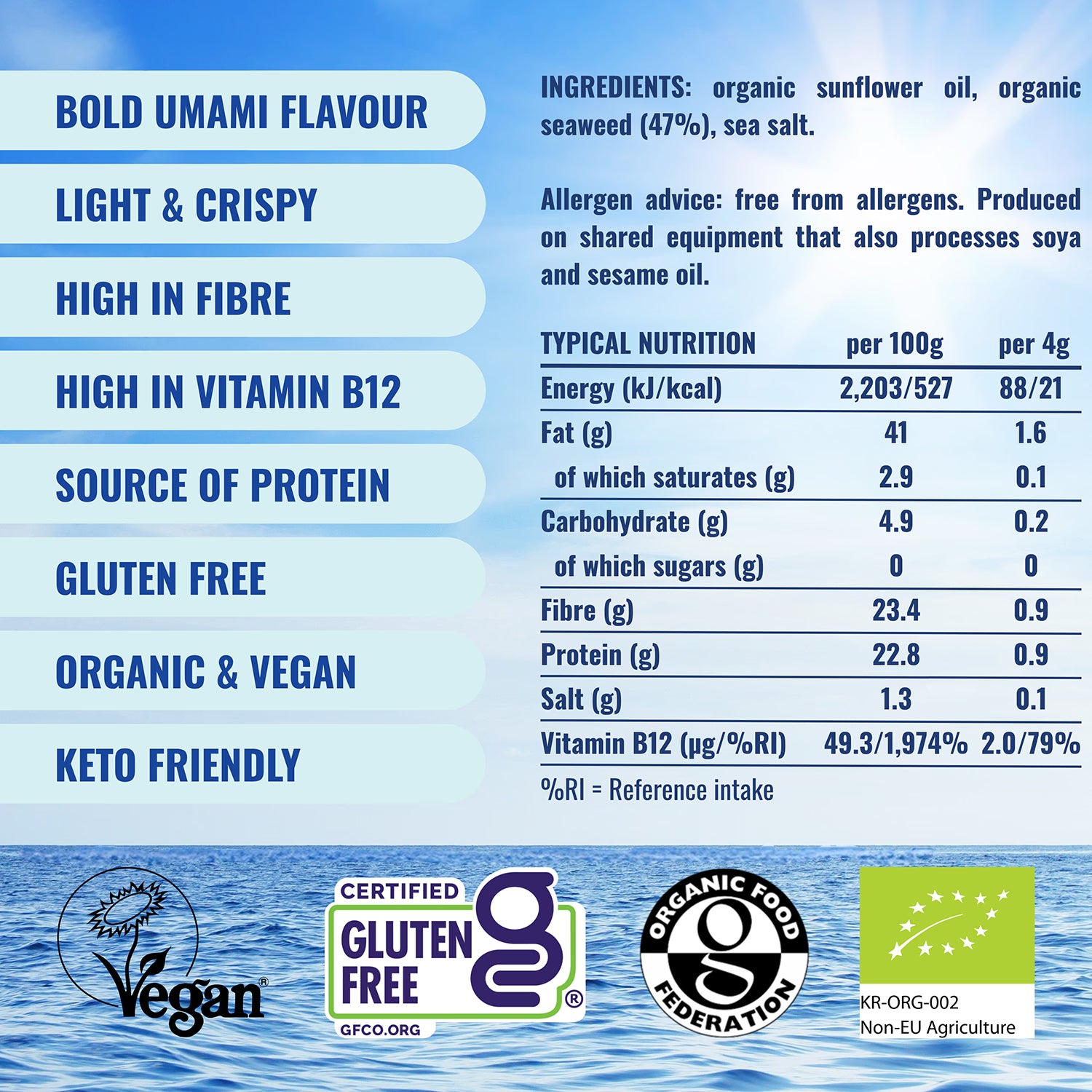 Morish Snacks organic seaweed snacks sea salt 5x4g, UK version