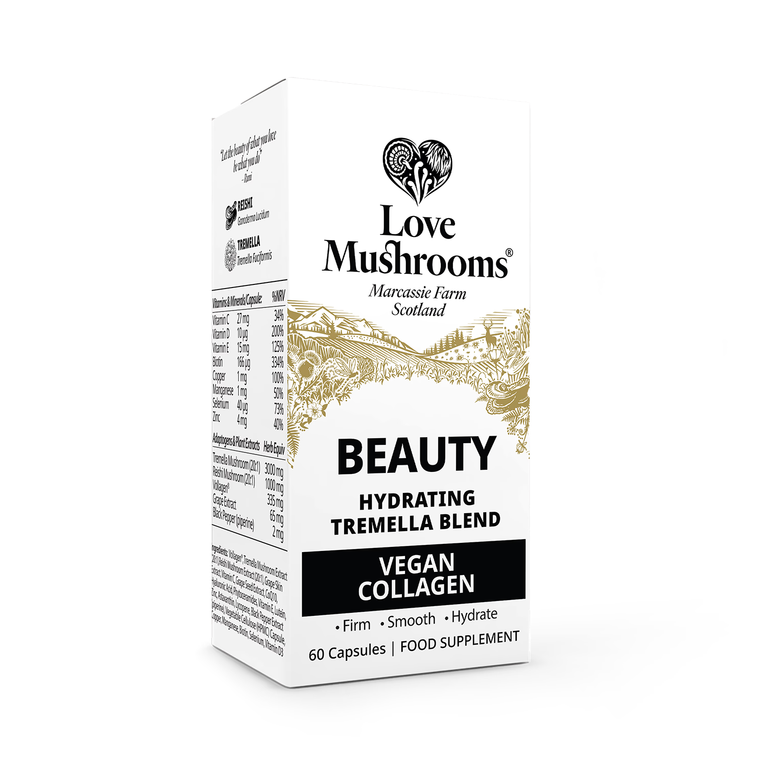 LOVE MUSHROOMS Vegan Collagen Beauty supplement 60 capsules (British brand)