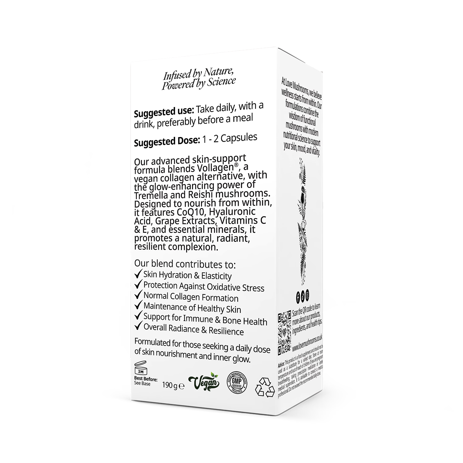 LOVE MUSHROOMS Vegan Collagen Beauty supplement 60 capsules (British brand)