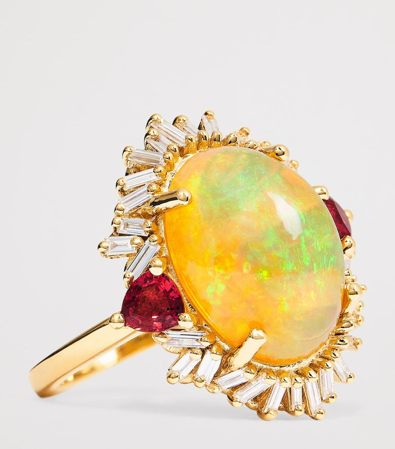 Suzanne Kalan opal and diamond portrait ring 18kt yellow gold, imported from the UK