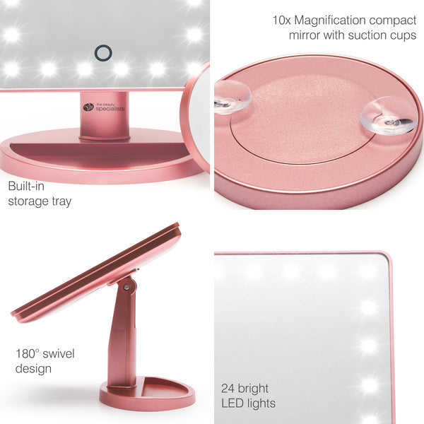 Rio 24 LED Touch Dimmable Cosmetic Mirror - Rose Gold