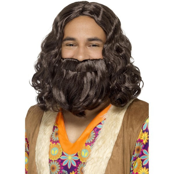 Smiffys hippie Jesus wig and beard set brown - British product