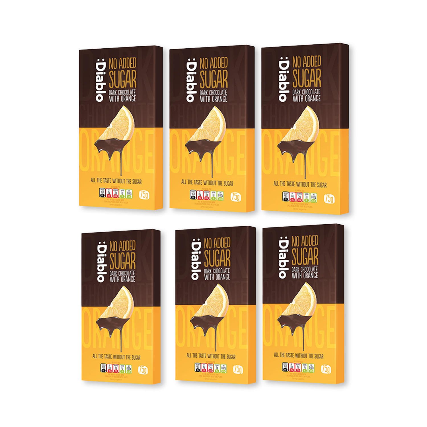 Diablo dark chocolate orange bar 75g pack of 6 (British brand)