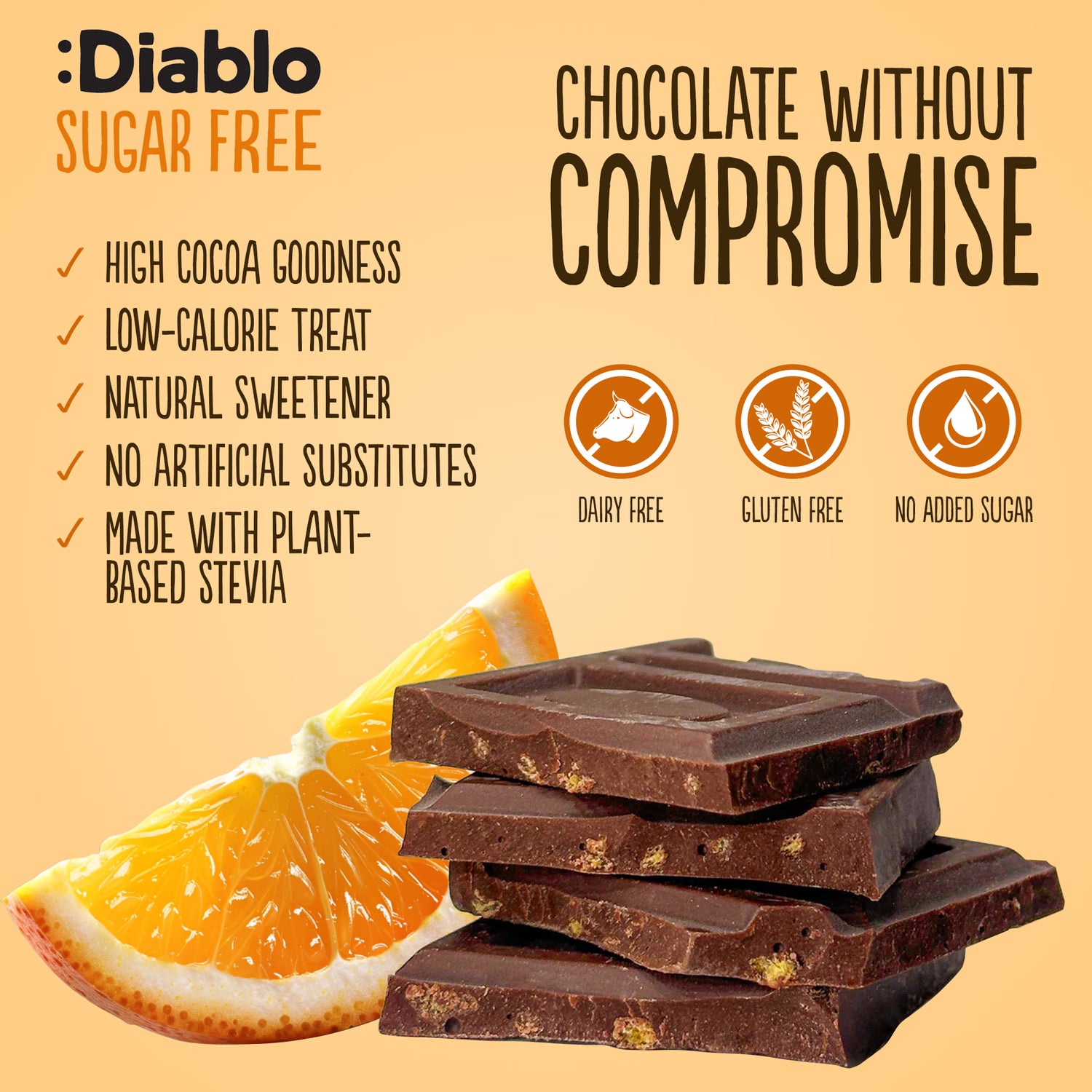 Diablo dark chocolate orange bar 75g pack of 6 (British brand)