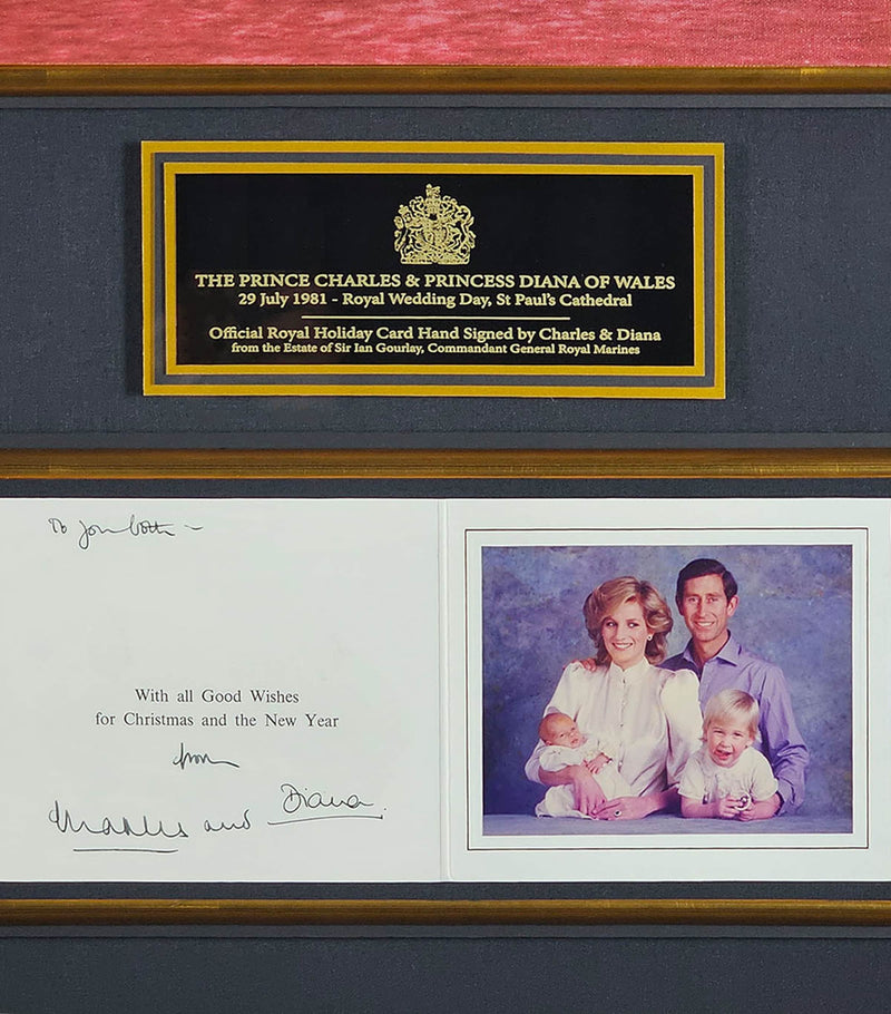Leipzig Galleries Prince Charles and Princess Diana Signed Holiday Card Framed Display, UK version